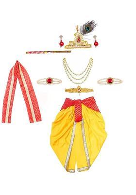 Red Colourblocked Silk Costume For Boys 