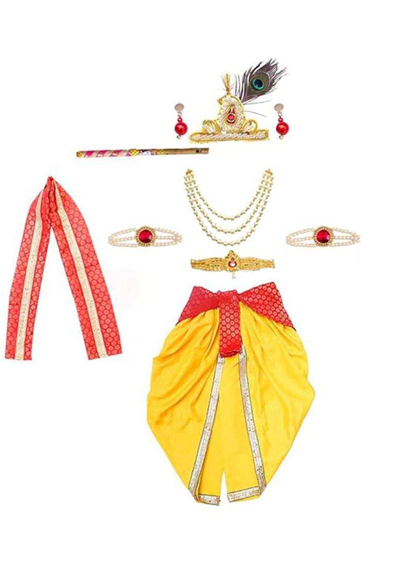 Red Colourblocked Silk Costume For Boys  - Indya