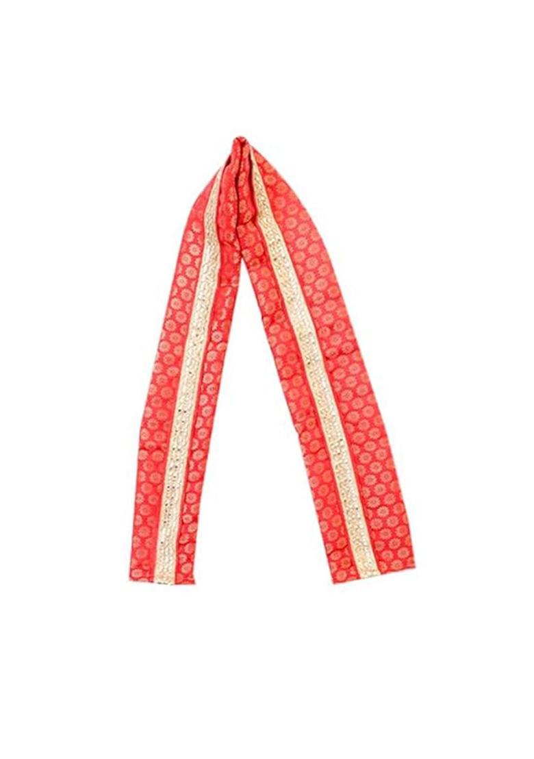 Red Colourblocked Silk Costume For Boys  - Indya