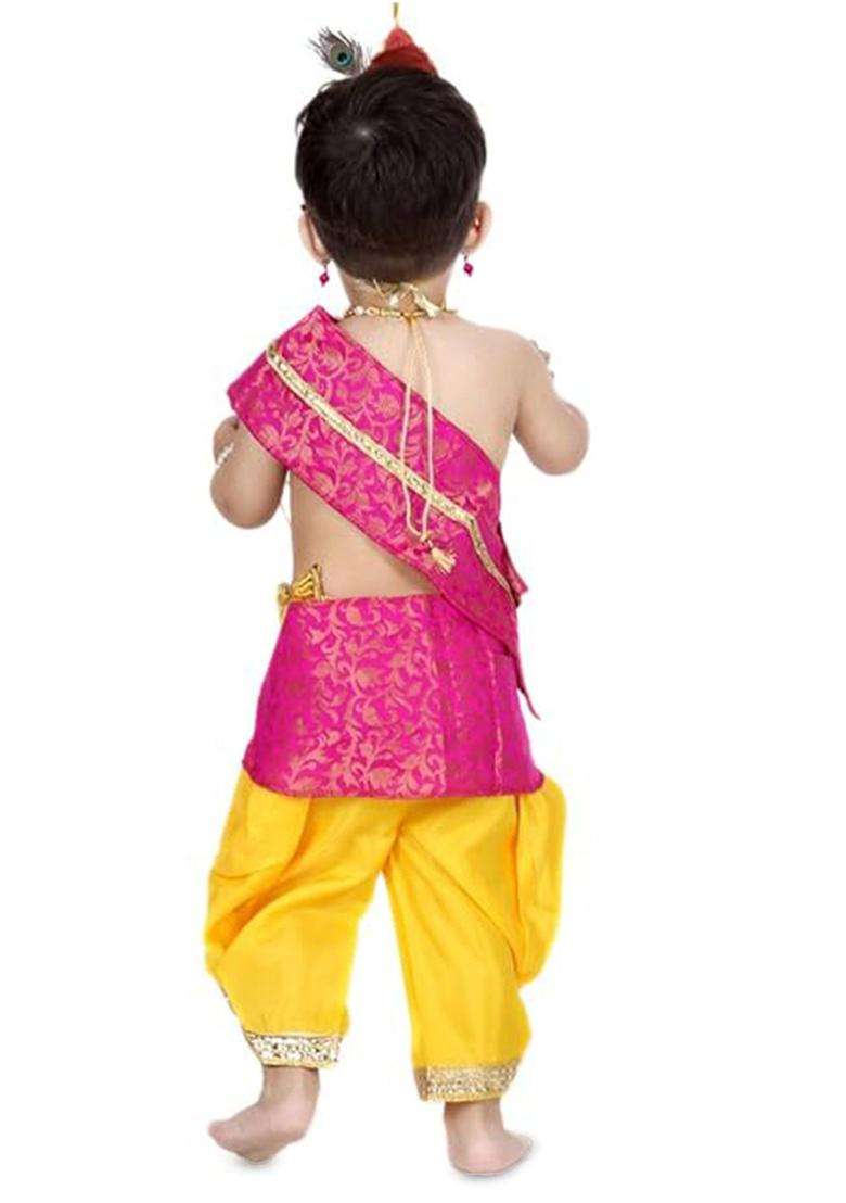 Magenta Colourblocked Silk Costume For Boys  - Indya