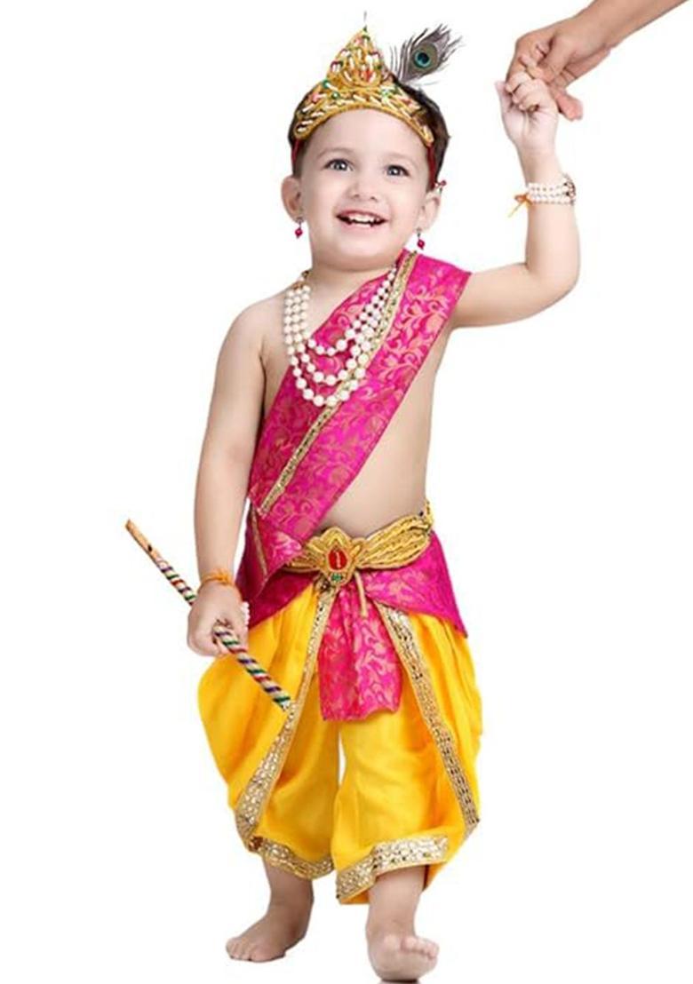 Magenta Colourblocked Silk Costume For Boys  - Indya