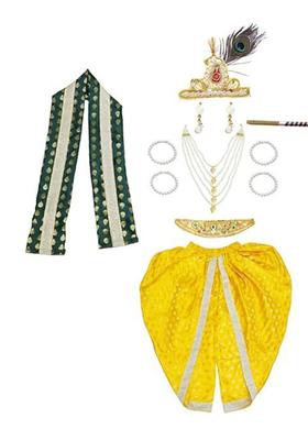 Yellow Colourblocked Silk Costume For Boys 