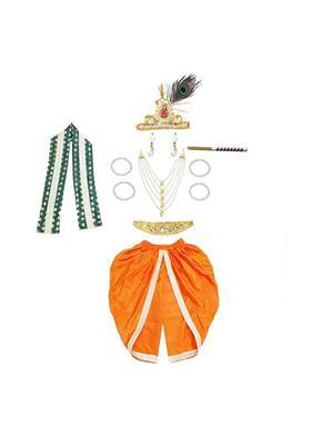 Orange Colourblocked Silk Costume For Boys 
