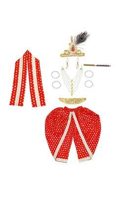 Red Colourblocked Silk Costume For Boys 