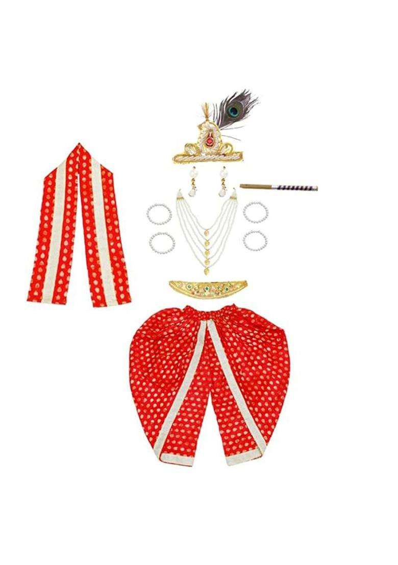 Red Colourblocked Silk Costume For Boys  - Indya