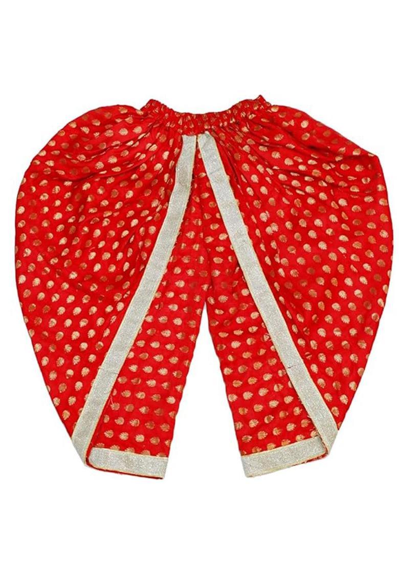 Red Colourblocked Silk Costume For Boys  - Indya