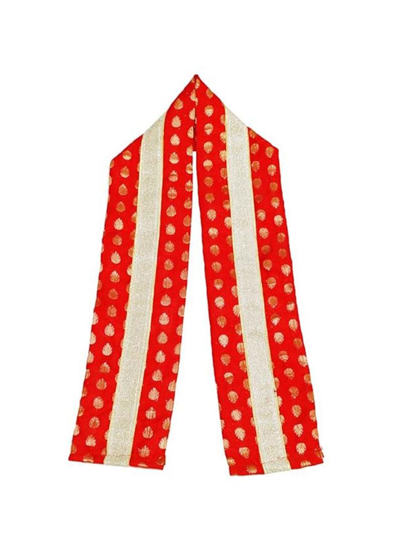 Red Colourblocked Silk Costume For Boys  - Indya
