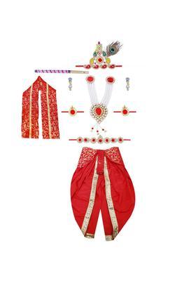 Red Woven Design Silk Costume For Boys 