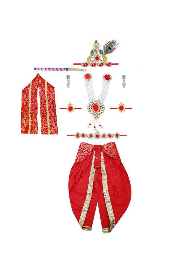 Red Woven Design Silk Costume For Boys  - Indya
