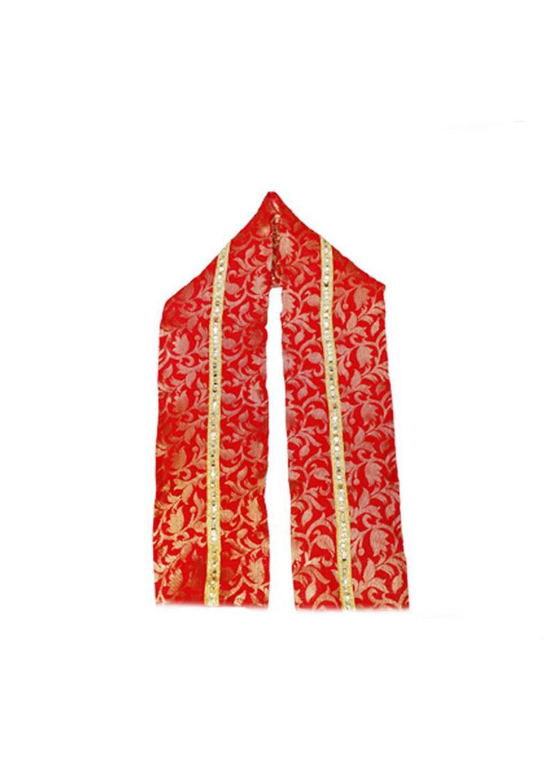 Red Woven Design Silk Costume For Boys  - Indya