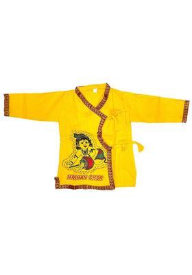 Yellow Printed Cotton Costume For Boys 