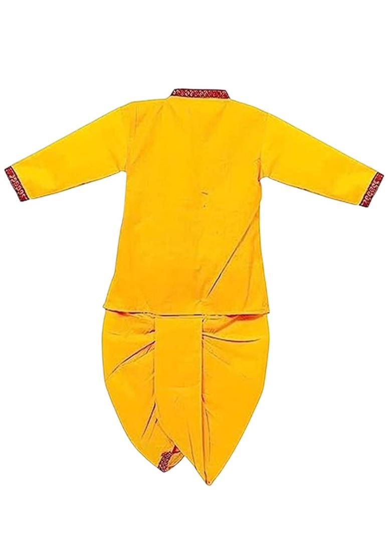 Yellow Printed Cotton Costume For Boys  - Indya
