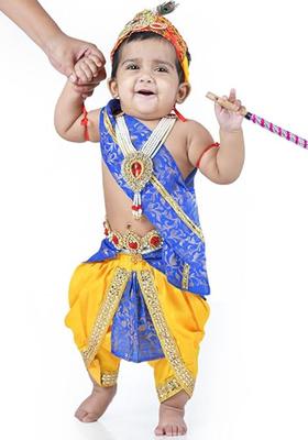 Yellow Colourblocked Silk Costume For Boys 