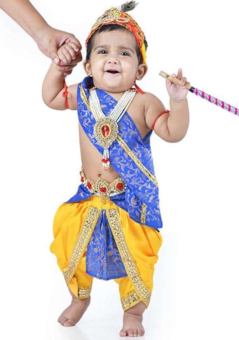 Yellow Colourblocked Silk Costume For Boys  - Indya