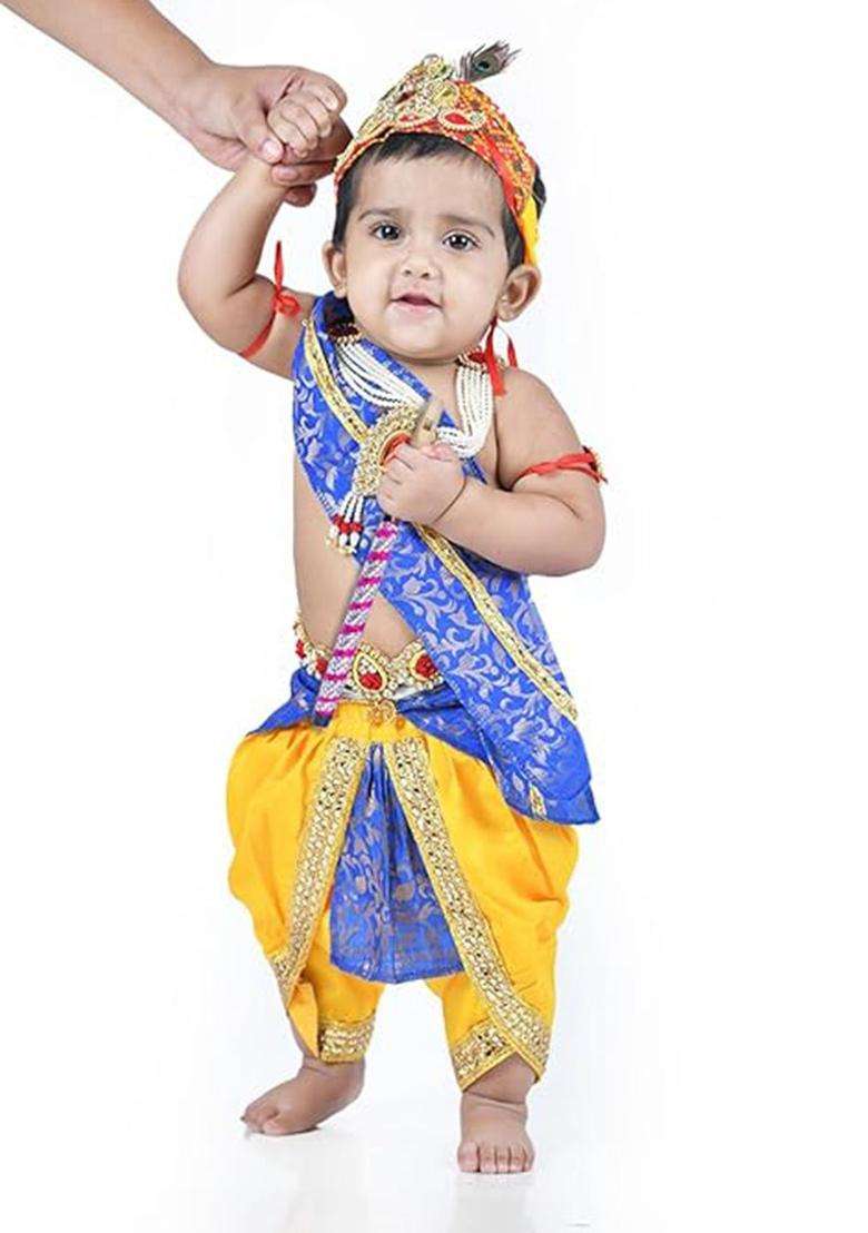 Yellow Colourblocked Silk Costume For Boys  - Indya