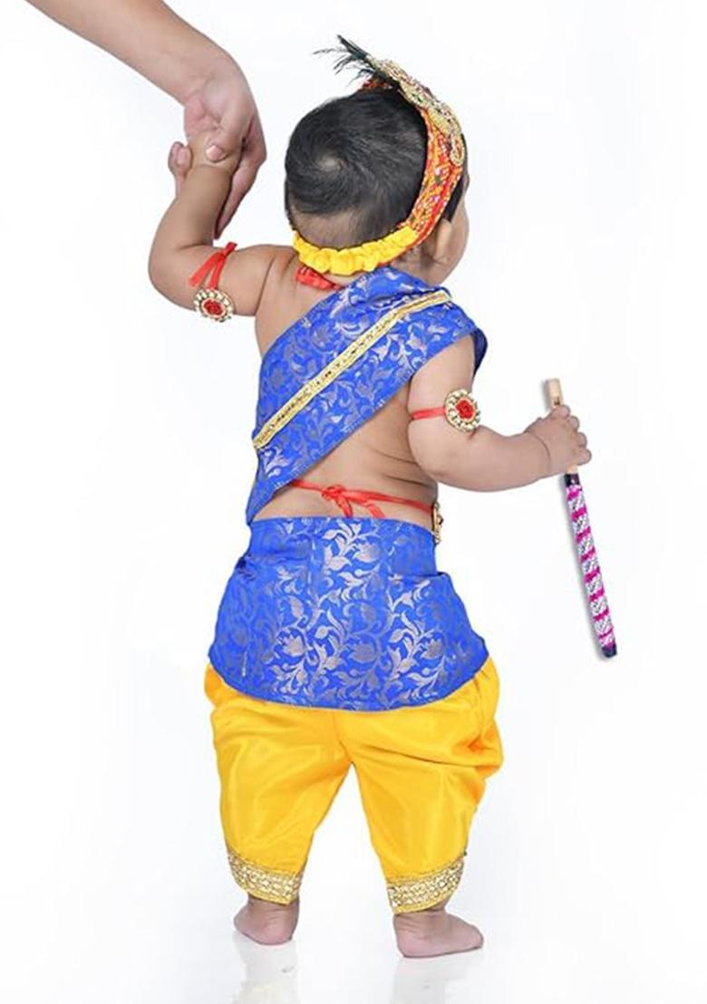 Yellow Colourblocked Silk Costume For Boys  - Indya
