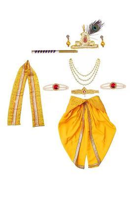 Yellow Colourblocked Silk Costume For Boys 