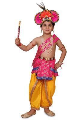 Magenta Woven Design Polyester Costume For Boys 
