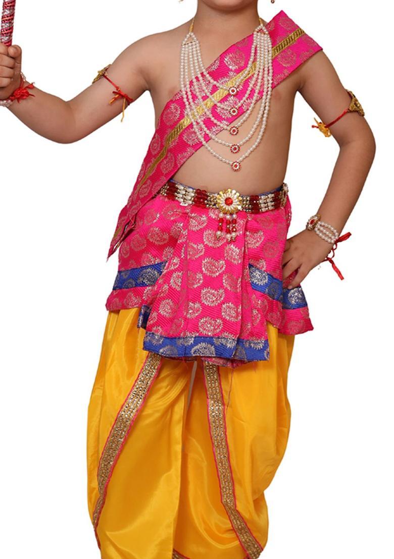 Magenta Woven Design Polyester Costume For Boys  - Indya