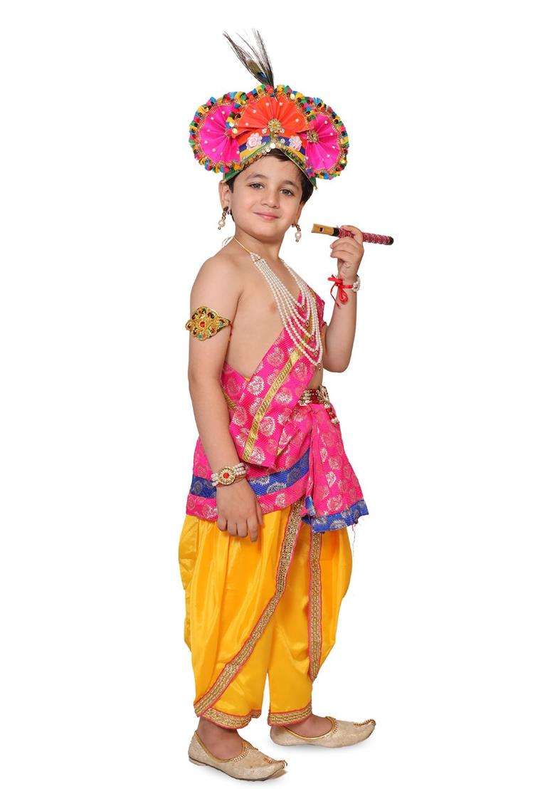 Magenta Woven Design Polyester Costume For Boys  - Indya