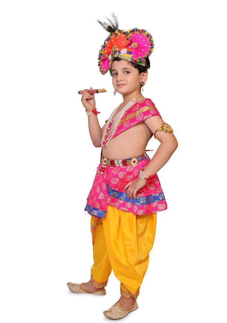 Magenta Woven Design Polyester Costume For Boys  - Indya