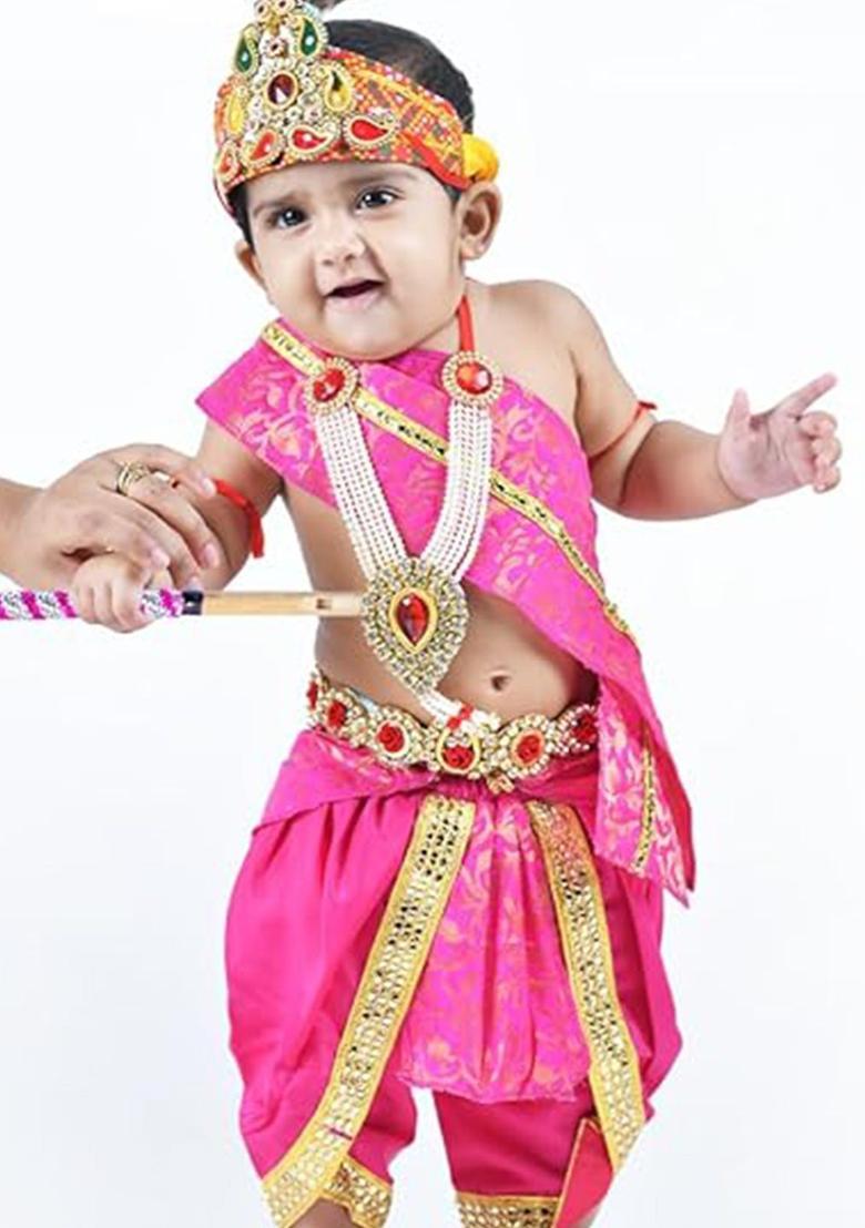 Magenta Embellished Silk Costume For Boys  - Indya