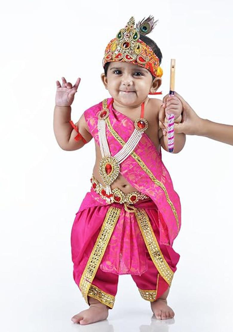 Magenta Embellished Silk Costume For Boys  - Indya