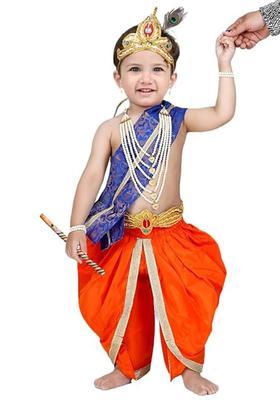 Orange Colourblocked Silk Costume For Boys 