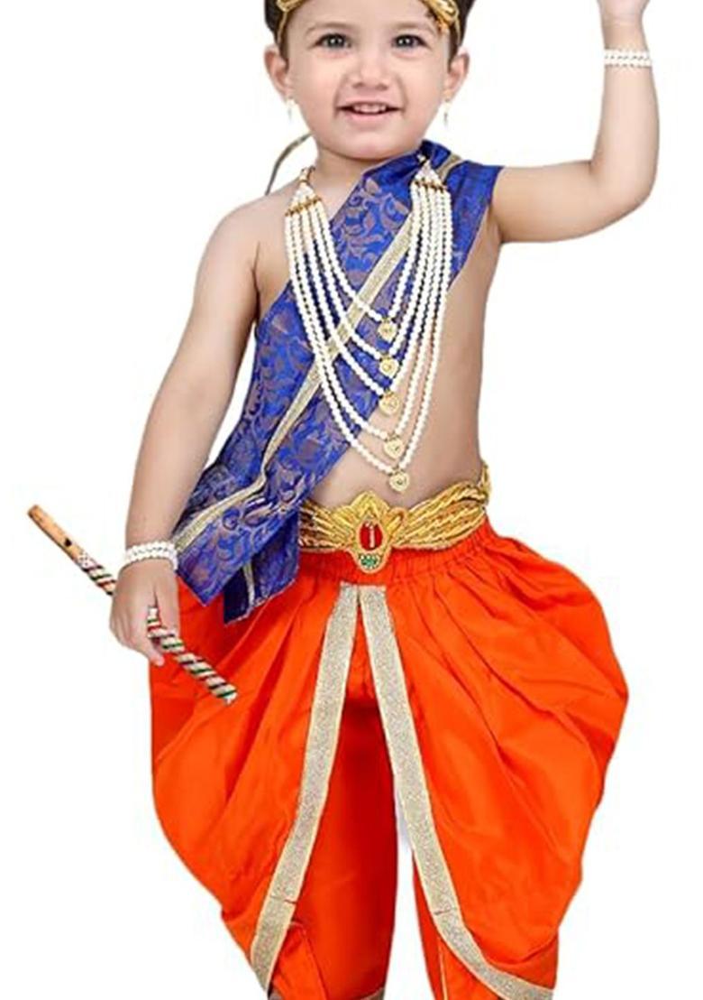 Orange Colourblocked Silk Costume For Boys  - Indya