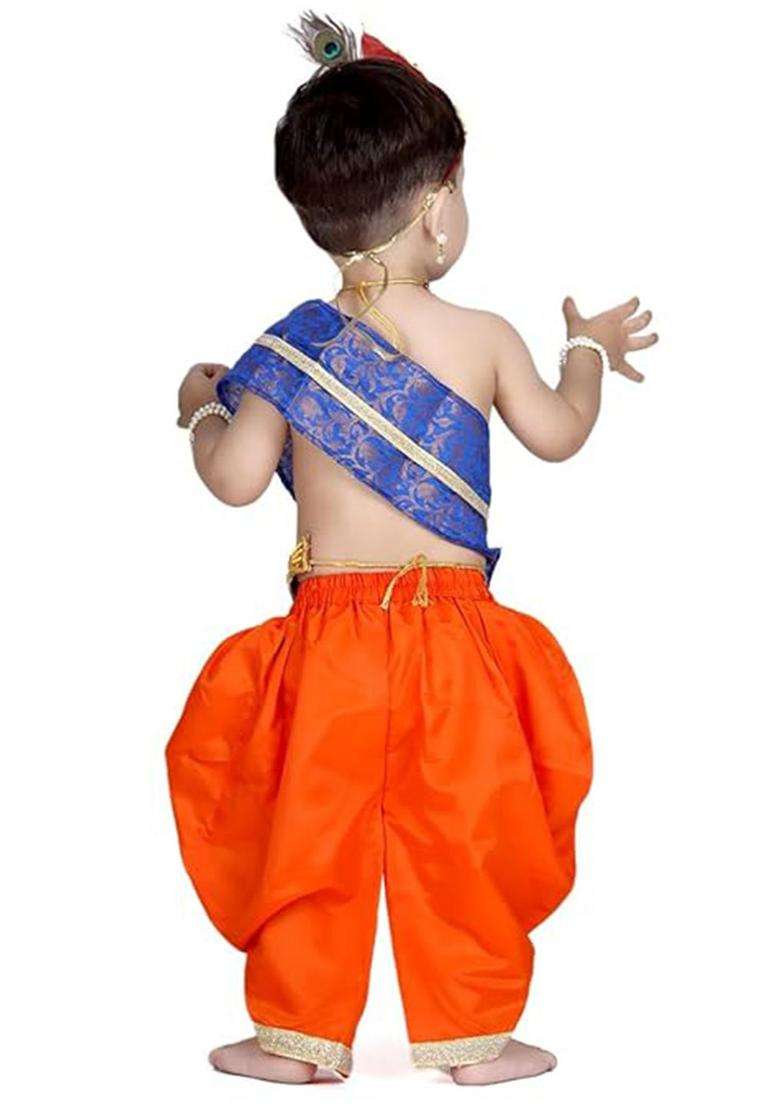 Orange Colourblocked Silk Costume For Boys  - Indya