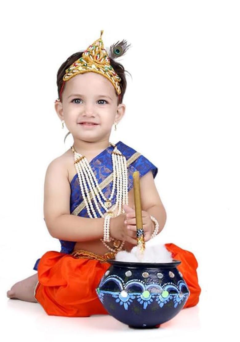 Orange Colourblocked Silk Costume For Boys  - Indya