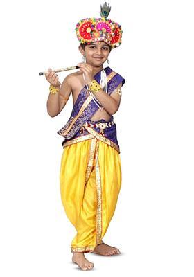 Blue Woven Design Silk Costume For Boys 