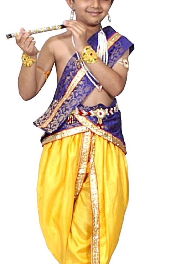 Blue Woven Design Silk Costume For Boys  - Indya
