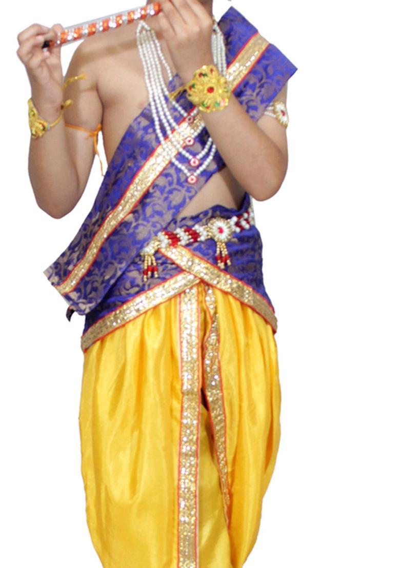 Blue Woven Design Silk Costume For Boys  - Indya