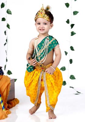 Yellow Woven Design Cotton Costume For Boys 