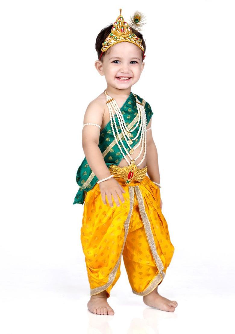 Yellow Woven Design Cotton Costume For Boys  - Indya