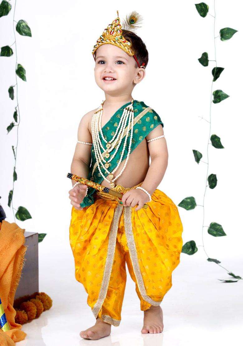 Yellow Woven Design Cotton Costume For Boys  - Indya