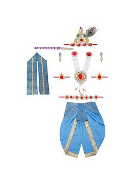 Turquoise Blue Woven Design Silk Costume For Boys 