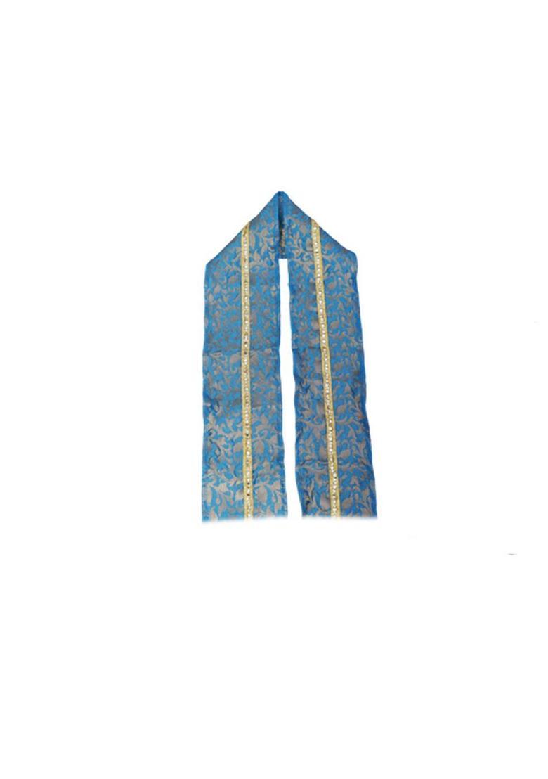 Turquoise Blue Woven Design Silk Costume For Boys  - Indya