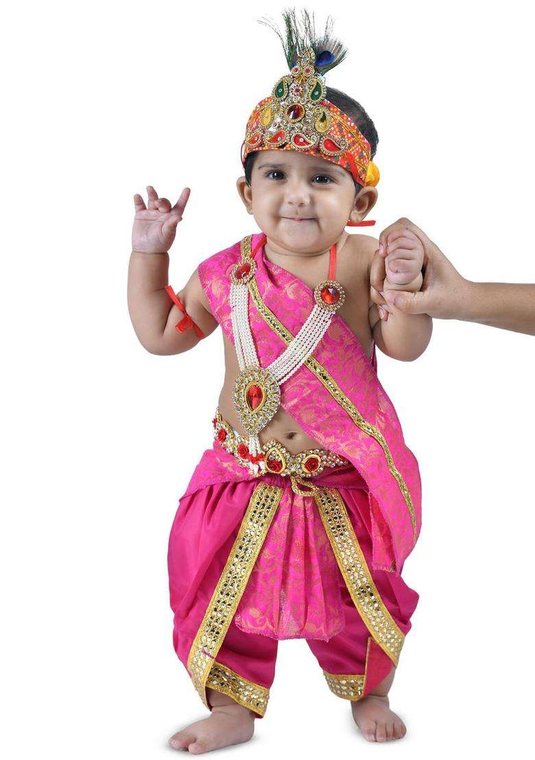 Magenta Woven Design Silk Costume For Boys  - Indya