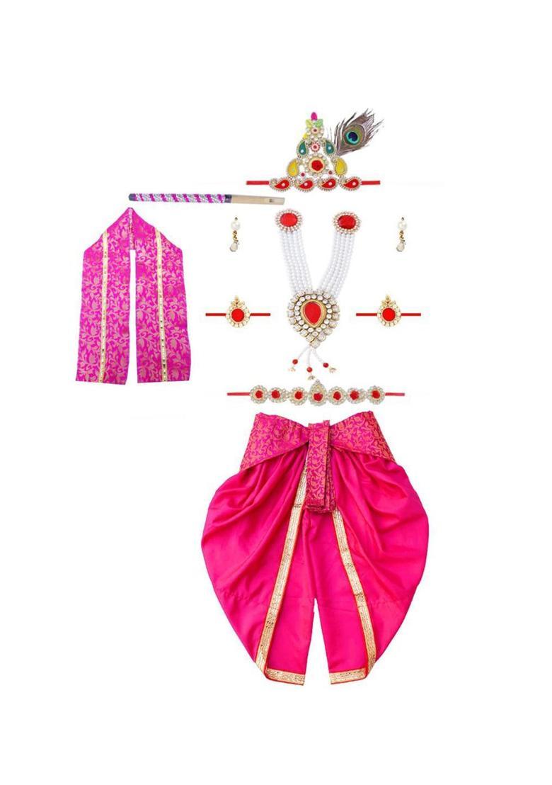 Magenta Woven Design Silk Costume For Boys  - Indya