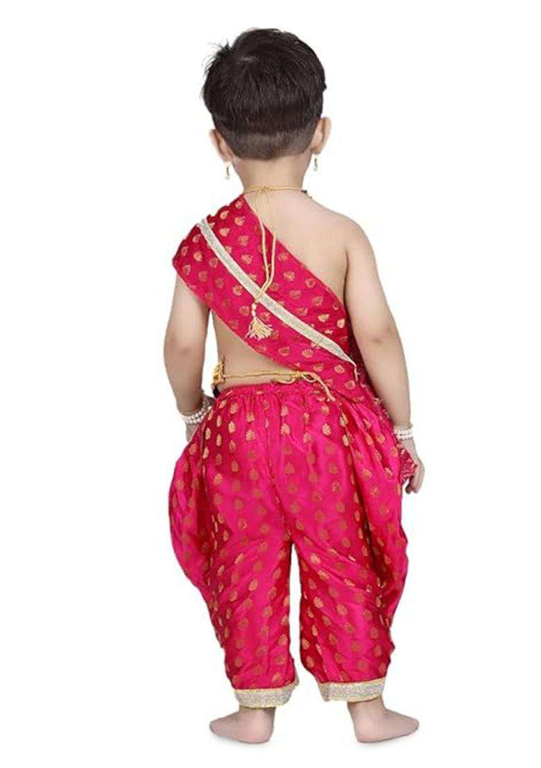 Magenta Colourblocked Silk Costume For Boys  - Indya