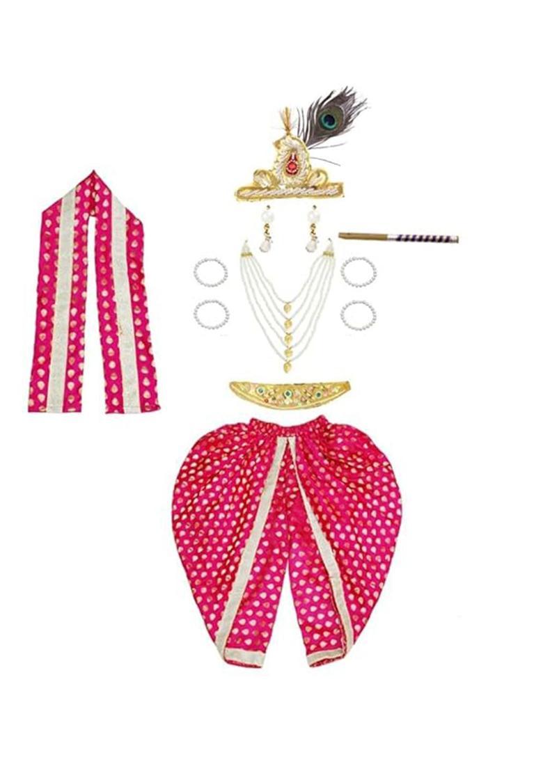 Magenta Colourblocked Silk Costume For Boys  - Indya