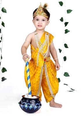 Yellow Woven Design Cotton Costume For Boys 