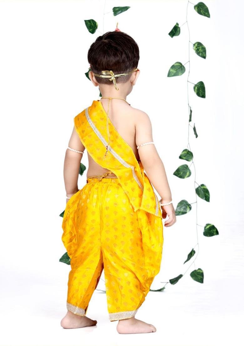 Yellow Woven Design Cotton Costume For Boys  - Indya