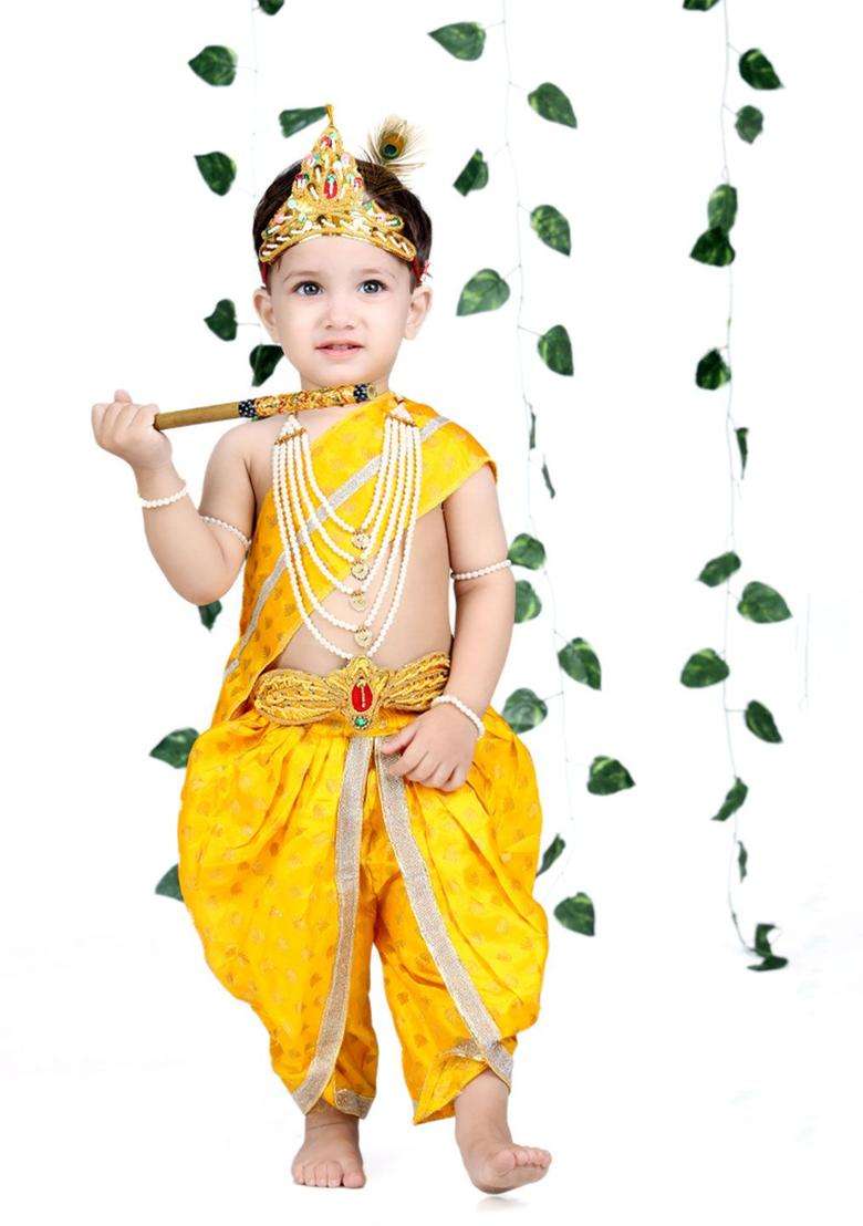 Yellow Woven Design Cotton Costume For Boys  - Indya