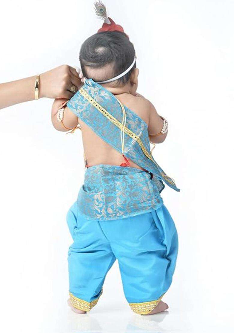 Turquoise Blue Colourblocked Silk Costume For Boys  - Indya