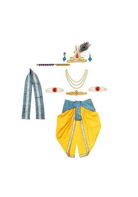 Turquoise Blue Woven Design Silk Costume For Boys 