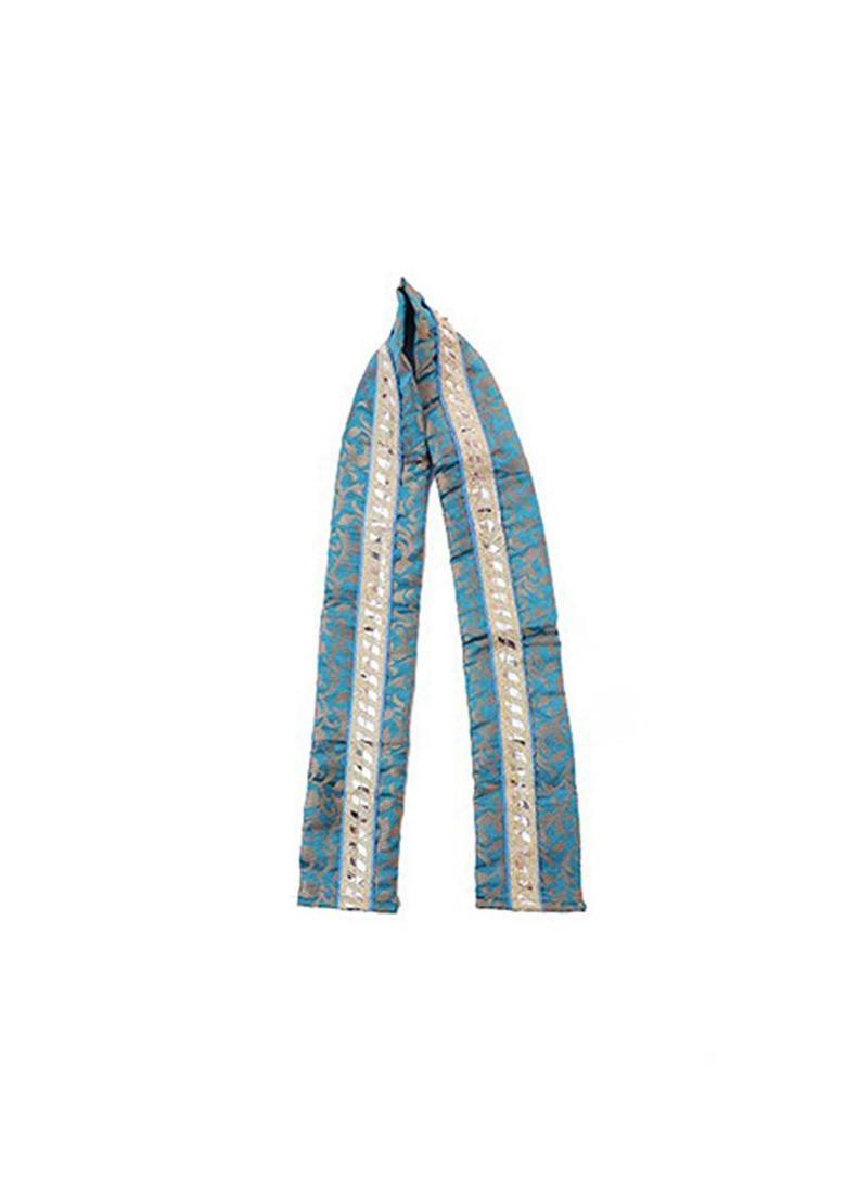 Turquoise Blue Woven Design Silk Costume For Boys  - Indya