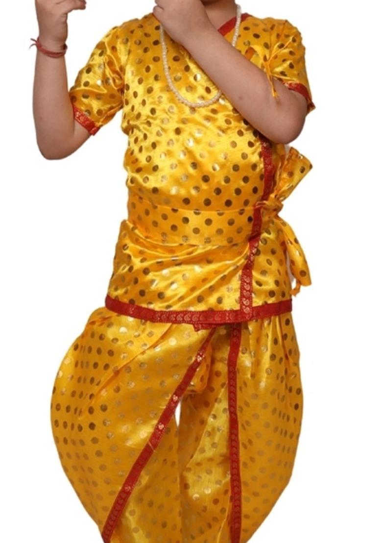 Yellow Printed Silk Costume For Boys  - Indya